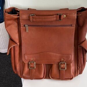 Men's Brown Leather Backpack with Front Pockets